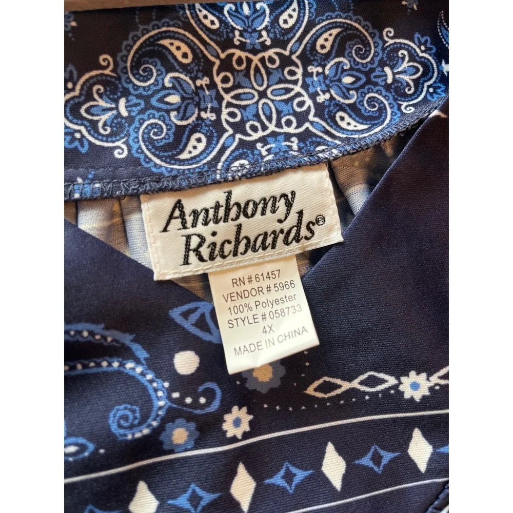 Anthony Richards Navy‎ Blue Bandana Paisley Maxi Lounger Dress Plus Size 4X